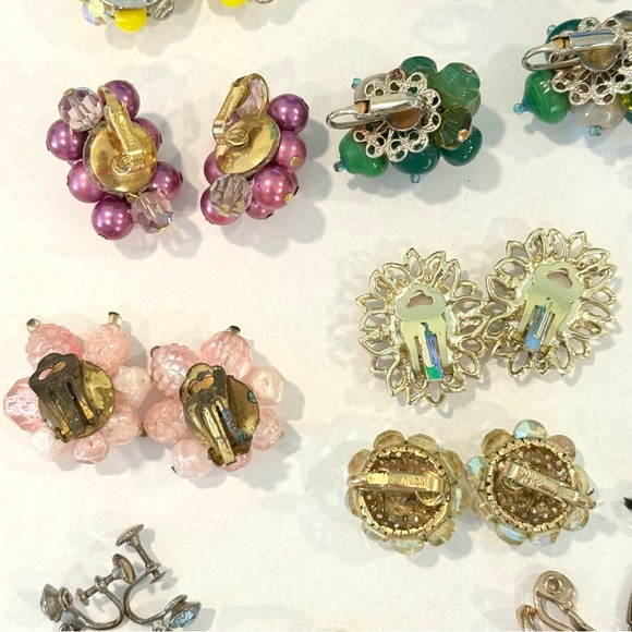 Vintage Clip On Earrings Lot Victorian Style Gold Tone & Beaded Rhinestone - Picture 12 of 16